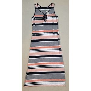 Talbots Striped 100% Cotton Sleeveless Casual Dress Long Size Large